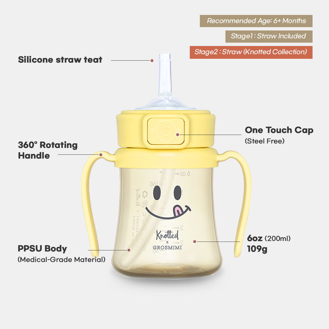 Grosmimi PPSU Straw Cup with Flip Top - 6oz (200ml)