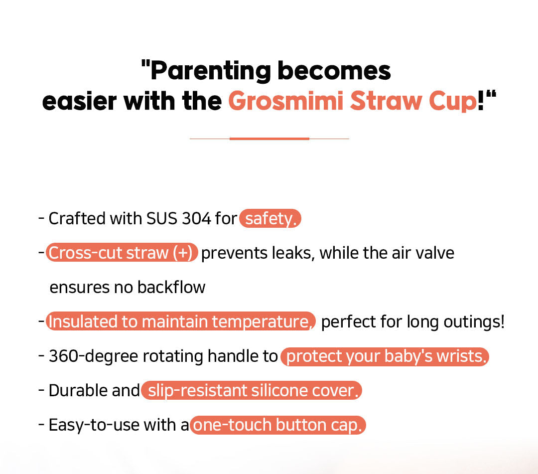 Grosmimi Stainless Steel Straw Cup with Flip Top - 10oz (300ml)
