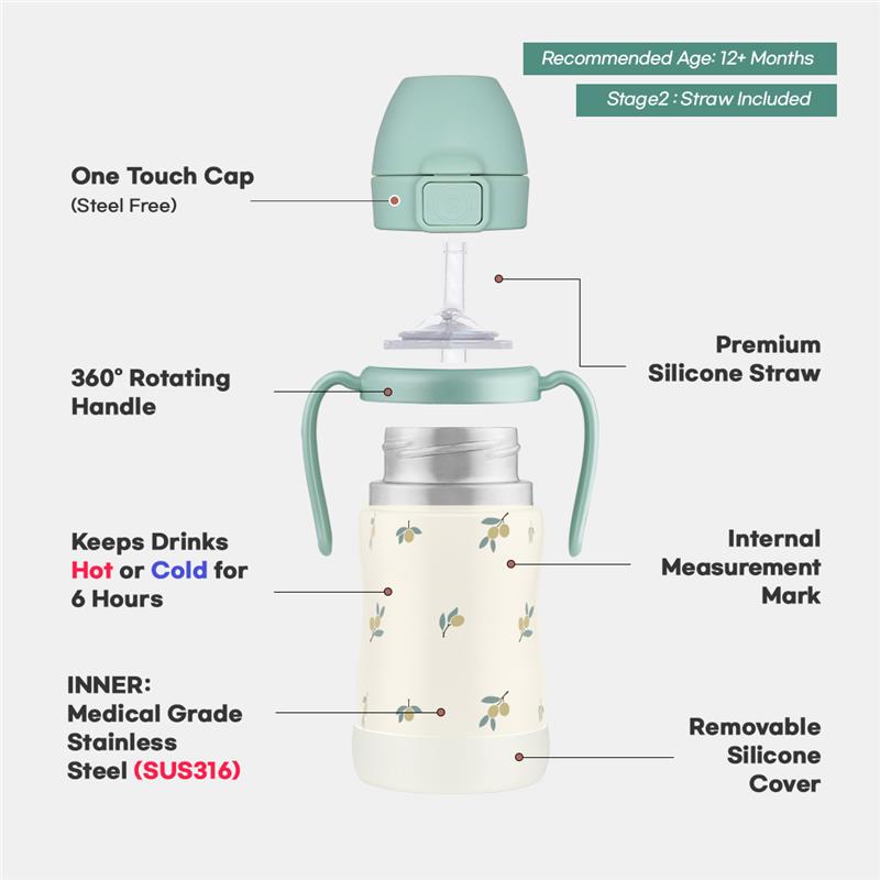 Grosmimi Stainless Steel Straw Cup with Flip Top - 6oz (200ml)