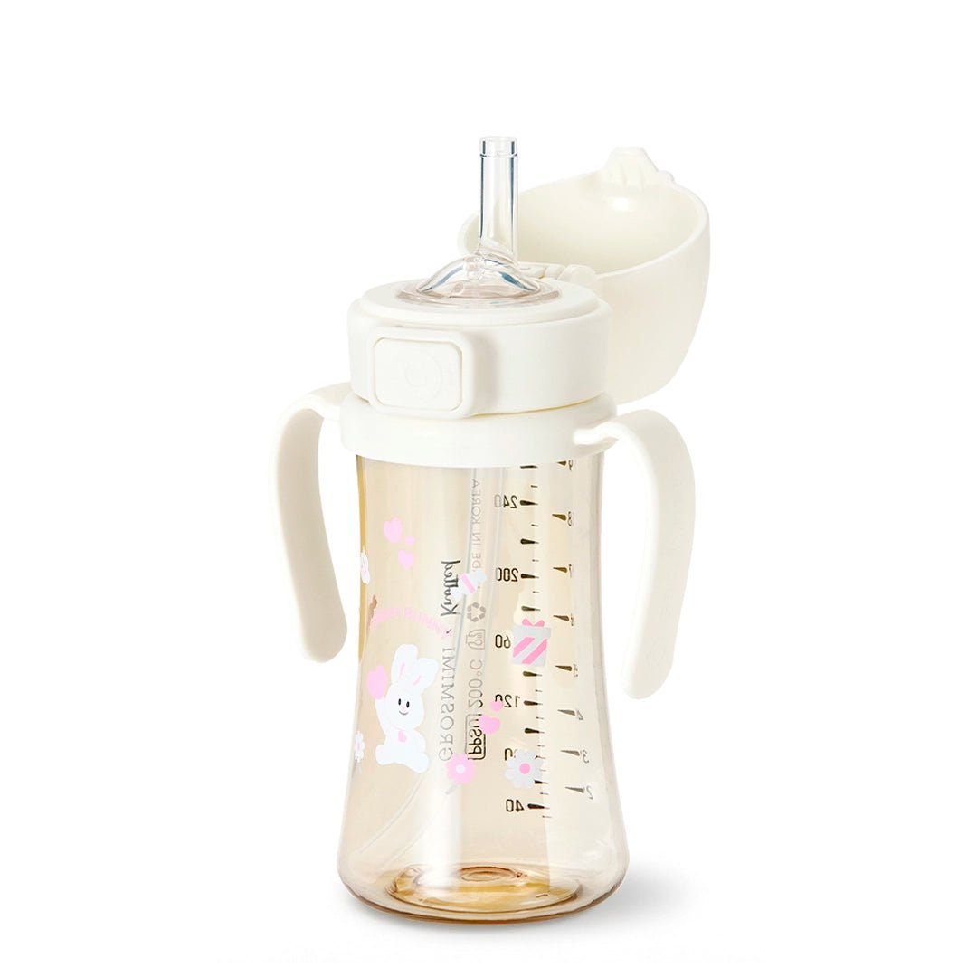 Grosmimi PPSU Straw Cup with Flip Top - 10oz (12 Months+) Stage 2 Straw - Zezebaebae