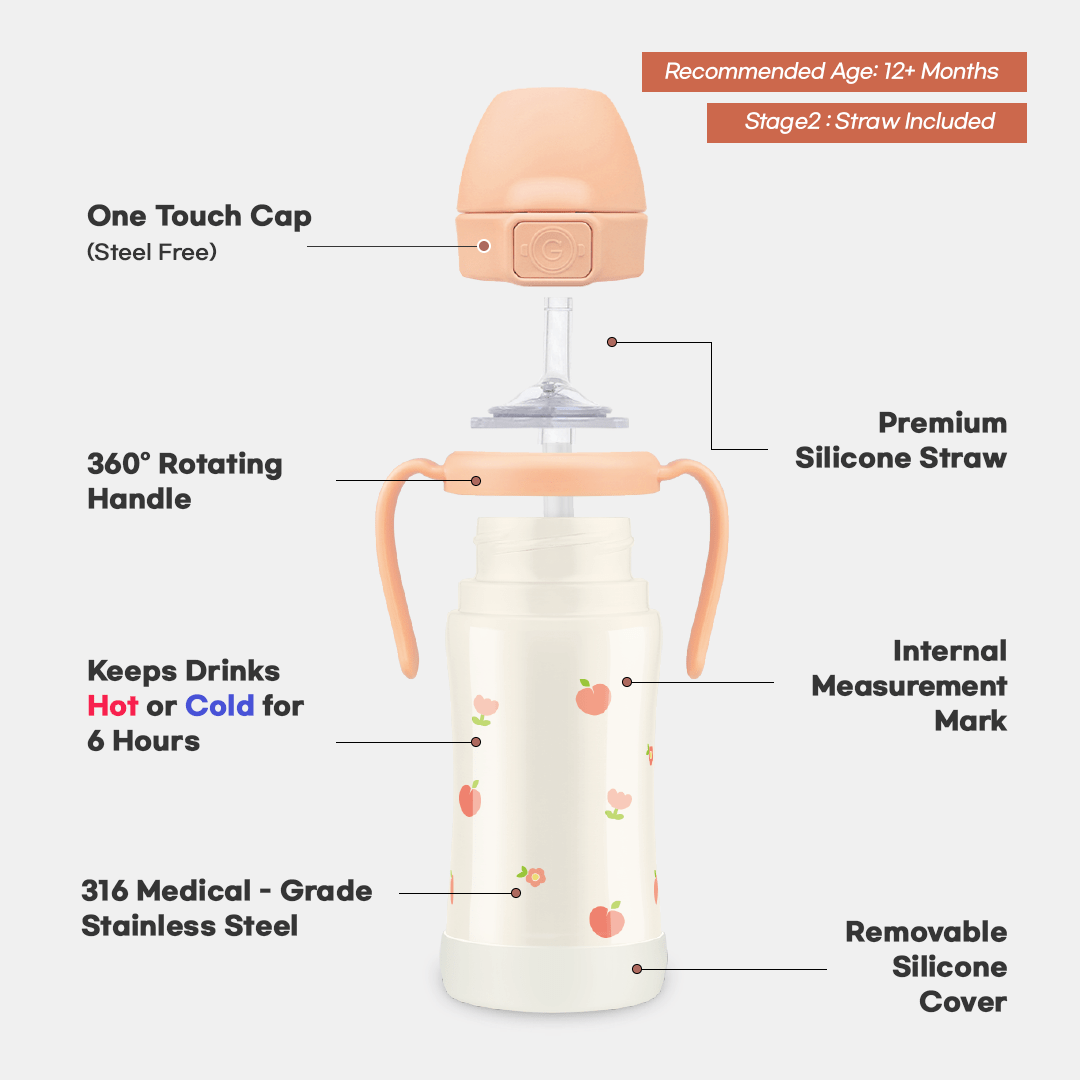 Grosmimi Stainless Steel Straw Cup with Flip Top - 10oz (300ml) - Zezebaebae