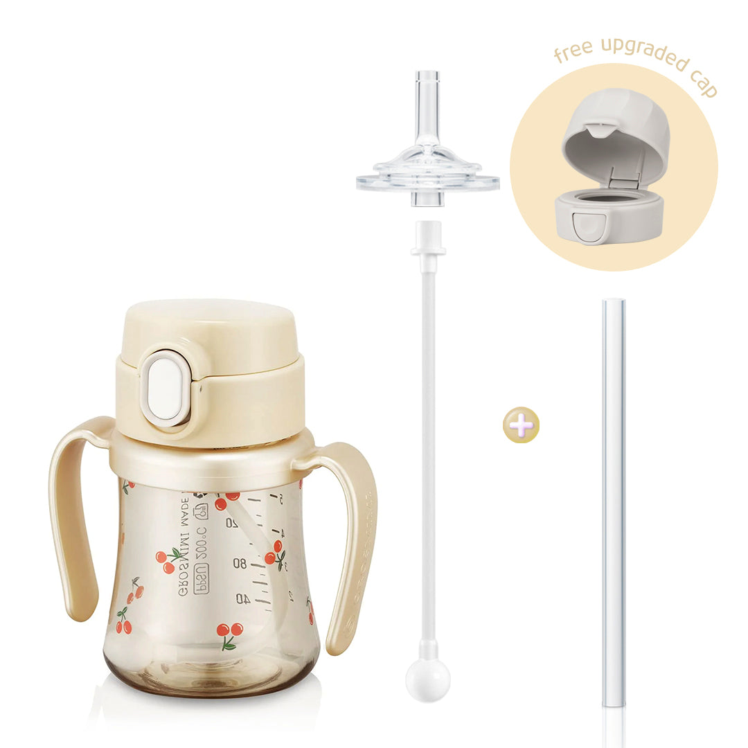 Grosmimi PPSU Cherry Straw Cup with Flip Top & Weight - 6oz (200ml)